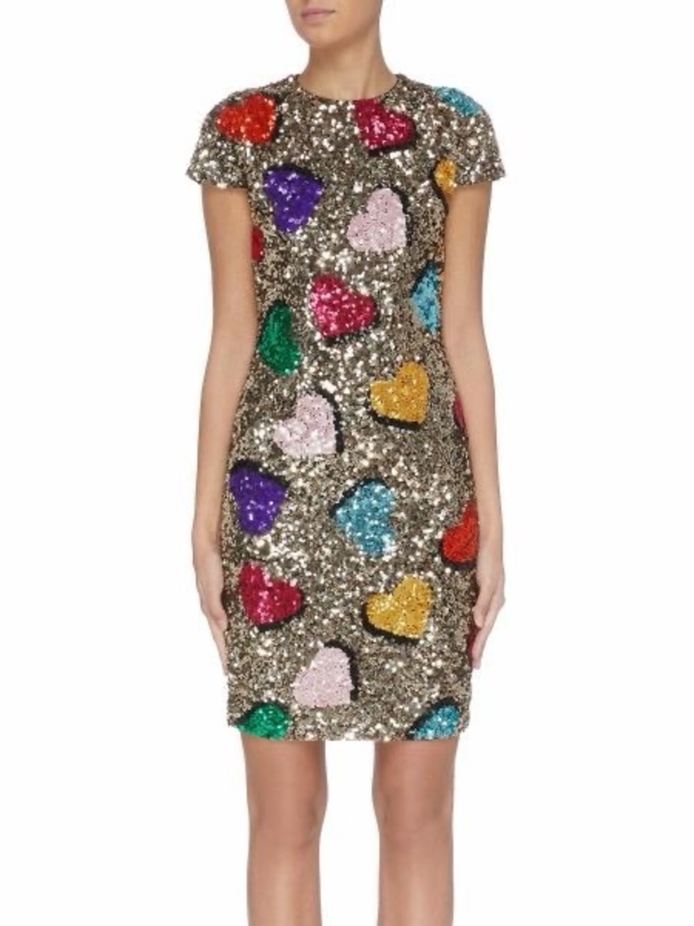 Alice + Olivia Clyde Gold Sequin Heart Mini Dress